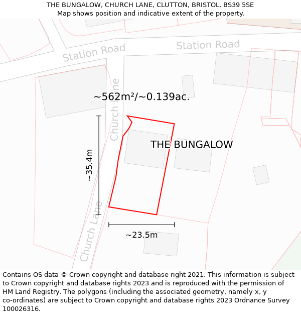 THE BUNGALOW, CHURCH LANE, CLUTTON, BRISTOL, BS39 5SE: Plot and title map