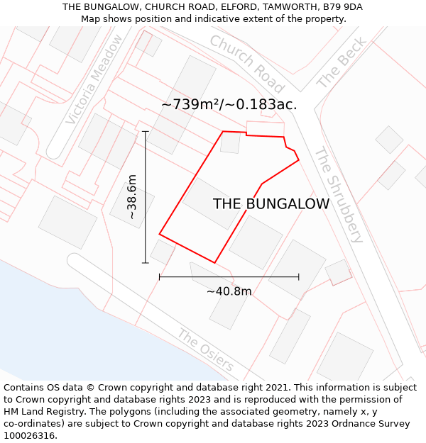 THE BUNGALOW, CHURCH ROAD, ELFORD, TAMWORTH, B79 9DA: Plot and title map