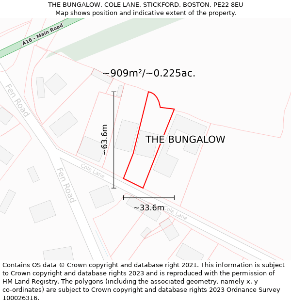 THE BUNGALOW, COLE LANE, STICKFORD, BOSTON, PE22 8EU: Plot and title map