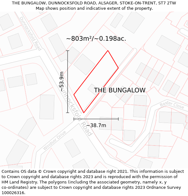 THE BUNGALOW, DUNNOCKSFOLD ROAD, ALSAGER, STOKE-ON-TRENT, ST7 2TW: Plot and title map