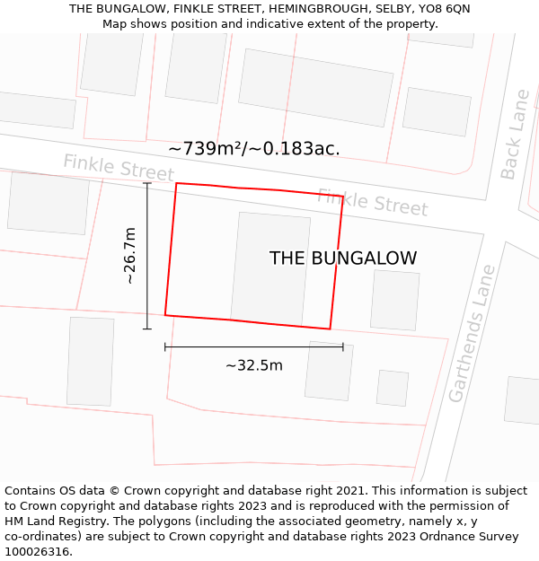 THE BUNGALOW, FINKLE STREET, HEMINGBROUGH, SELBY, YO8 6QN: Plot and title map