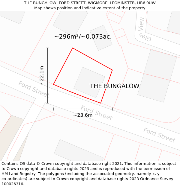 THE BUNGALOW, FORD STREET, WIGMORE, LEOMINSTER, HR6 9UW: Plot and title map