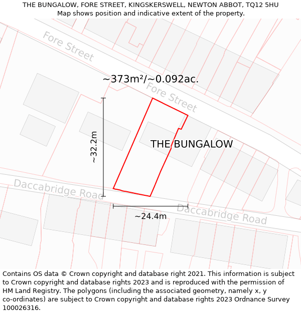 THE BUNGALOW, FORE STREET, KINGSKERSWELL, NEWTON ABBOT, TQ12 5HU: Plot and title map