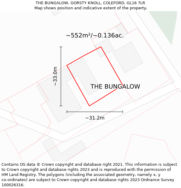 THE BUNGALOW, GORSTY KNOLL, COLEFORD, GL16 7LR: Plot and title map