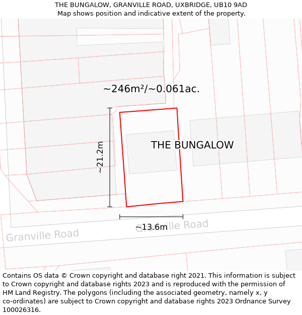 THE BUNGALOW, GRANVILLE ROAD, UXBRIDGE, UB10 9AD: Plot and title map