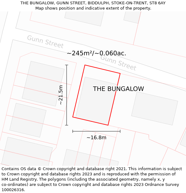 THE BUNGALOW, GUNN STREET, BIDDULPH, STOKE-ON-TRENT, ST8 6AY: Plot and title map