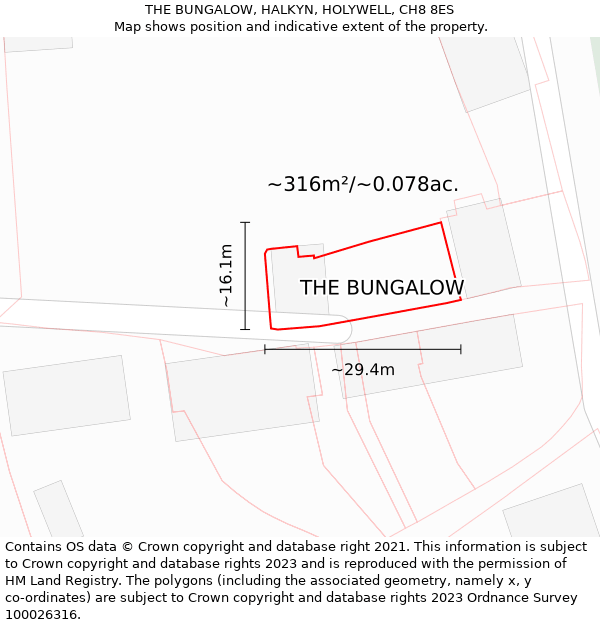 THE BUNGALOW, HALKYN, HOLYWELL, CH8 8ES: Plot and title map