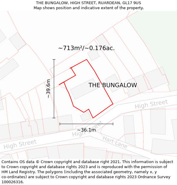 THE BUNGALOW, HIGH STREET, RUARDEAN, GL17 9US: Plot and title map