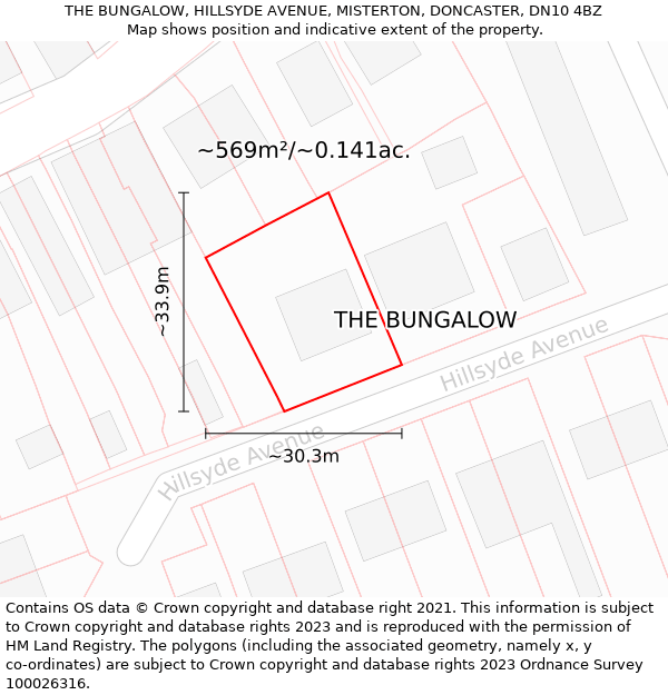 THE BUNGALOW, HILLSYDE AVENUE, MISTERTON, DONCASTER, DN10 4BZ: Plot and title map