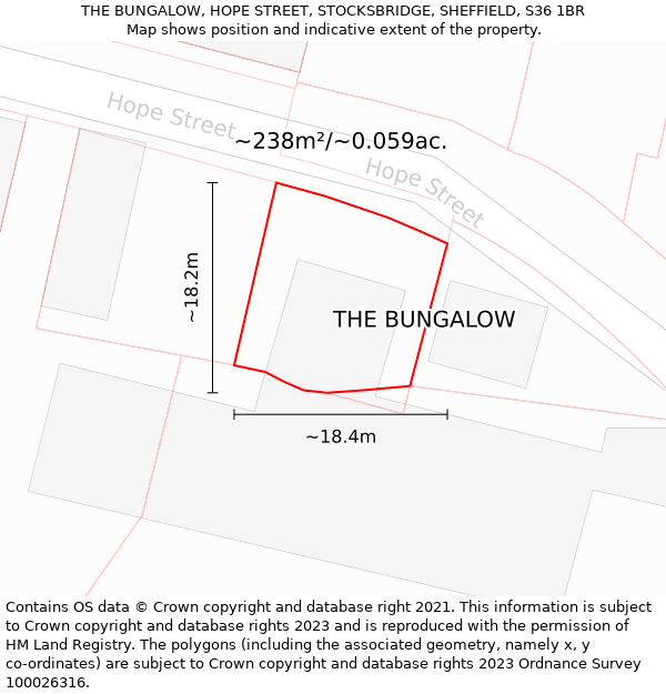 THE BUNGALOW, HOPE STREET, STOCKSBRIDGE, SHEFFIELD, S36 1BR: Plot and title map