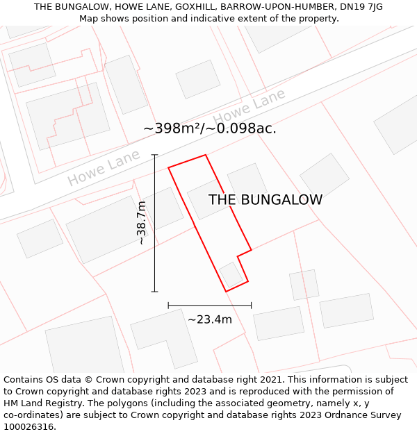 THE BUNGALOW, HOWE LANE, GOXHILL, BARROW-UPON-HUMBER, DN19 7JG: Plot and title map