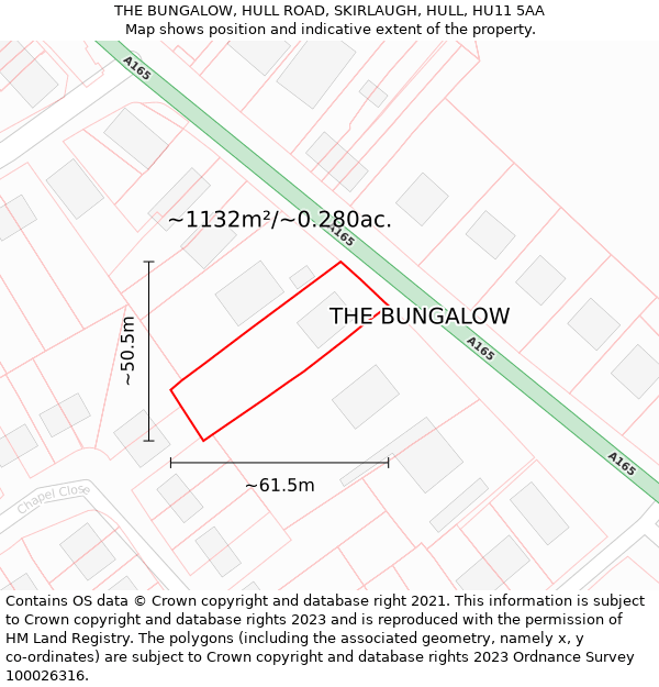 THE BUNGALOW, HULL ROAD, SKIRLAUGH, HULL, HU11 5AA: Plot and title map