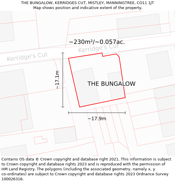 THE BUNGALOW, KERRIDGES CUT, MISTLEY, MANNINGTREE, CO11 1JT: Plot and title map