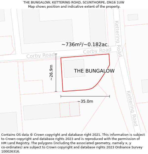 THE BUNGALOW, KETTERING ROAD, SCUNTHORPE, DN16 1UW: Plot and title map