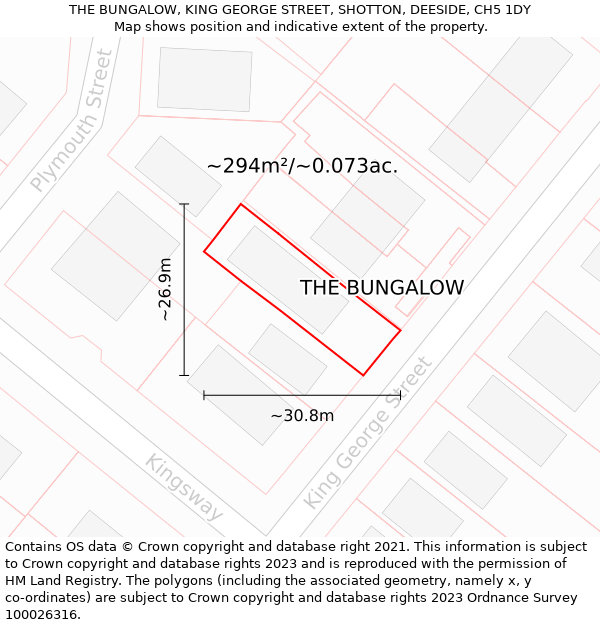 THE BUNGALOW, KING GEORGE STREET, SHOTTON, DEESIDE, CH5 1DY: Plot and title map