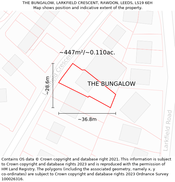 THE BUNGALOW, LARKFIELD CRESCENT, RAWDON, LEEDS, LS19 6EH: Plot and title map