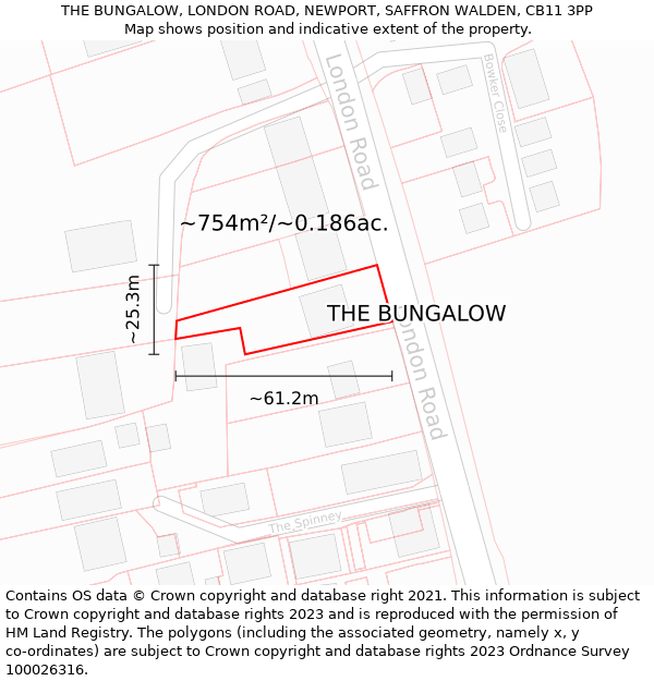 THE BUNGALOW, LONDON ROAD, NEWPORT, SAFFRON WALDEN, CB11 3PP: Plot and title map