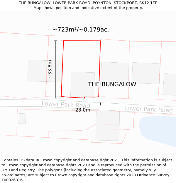 THE BUNGALOW, LOWER PARK ROAD, POYNTON, STOCKPORT, SK12 1EE: Plot and title map