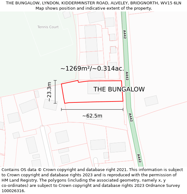 THE BUNGALOW, LYNDON, KIDDERMINSTER ROAD, ALVELEY, BRIDGNORTH, WV15 6LN: Plot and title map