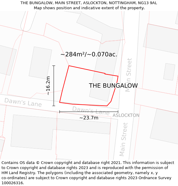 THE BUNGALOW, MAIN STREET, ASLOCKTON, NOTTINGHAM, NG13 9AL: Plot and title map