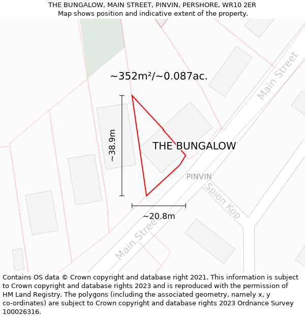 THE BUNGALOW, MAIN STREET, PINVIN, PERSHORE, WR10 2ER: Plot and title map