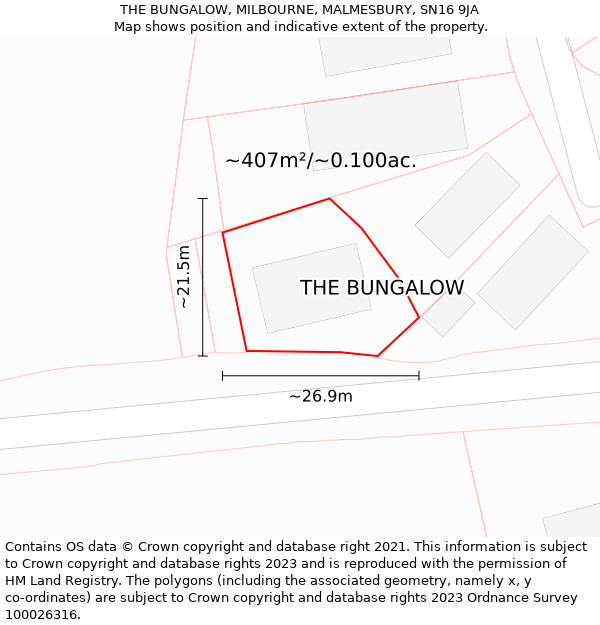 THE BUNGALOW, MILBOURNE, MALMESBURY, SN16 9JA: Plot and title map