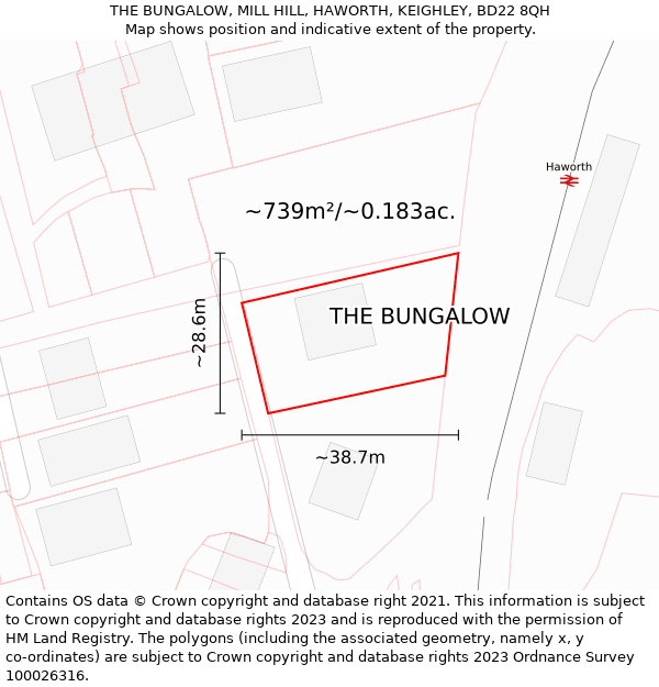 THE BUNGALOW, MILL HILL, HAWORTH, KEIGHLEY, BD22 8QH: Plot and title map