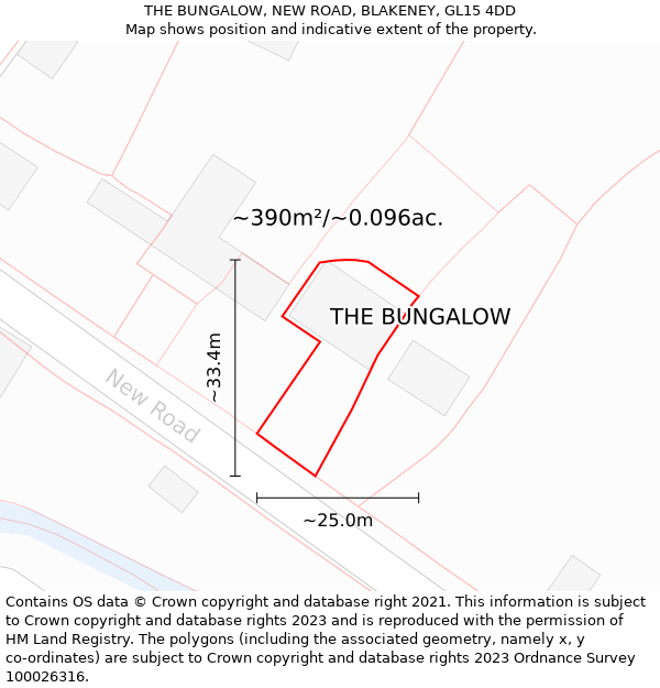 THE BUNGALOW, NEW ROAD, BLAKENEY, GL15 4DD: Plot and title map