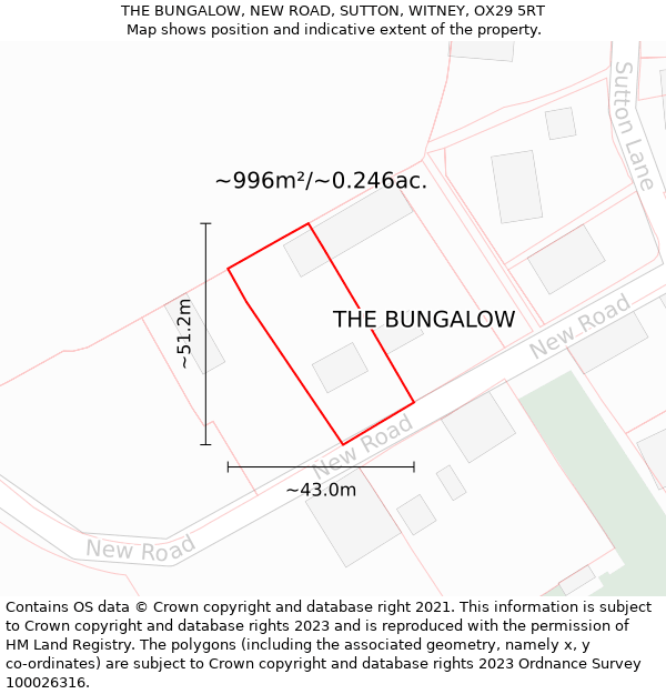 THE BUNGALOW, NEW ROAD, SUTTON, WITNEY, OX29 5RT: Plot and title map