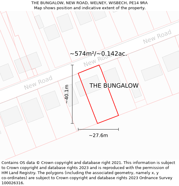 THE BUNGALOW, NEW ROAD, WELNEY, WISBECH, PE14 9RA: Plot and title map