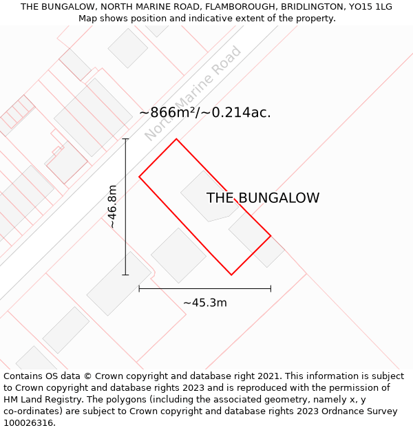 THE BUNGALOW, NORTH MARINE ROAD, FLAMBOROUGH, BRIDLINGTON, YO15 1LG: Plot and title map