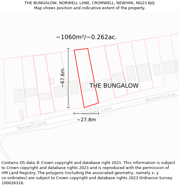 THE BUNGALOW, NORWELL LANE, CROMWELL, NEWARK, NG23 6JQ: Plot and title map