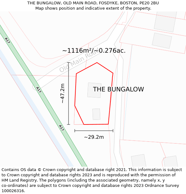 THE BUNGALOW, OLD MAIN ROAD, FOSDYKE, BOSTON, PE20 2BU: Plot and title map