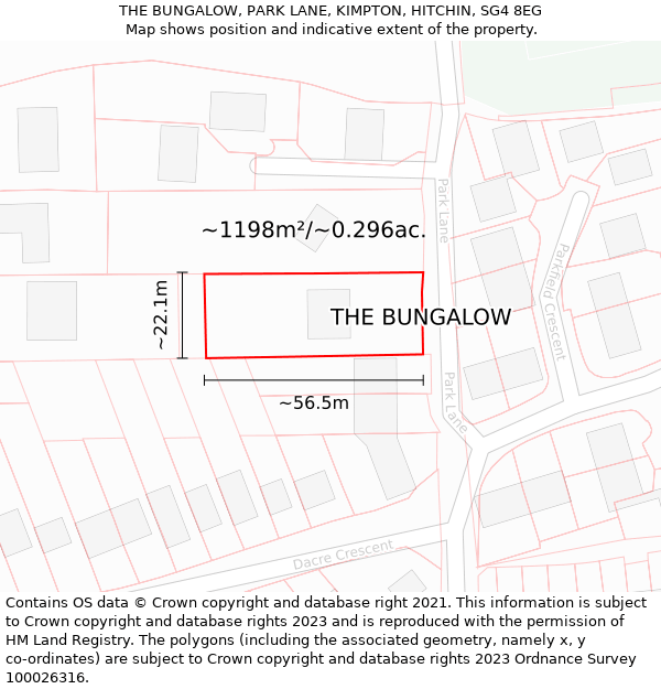 THE BUNGALOW, PARK LANE, KIMPTON, HITCHIN, SG4 8EG: Plot and title map