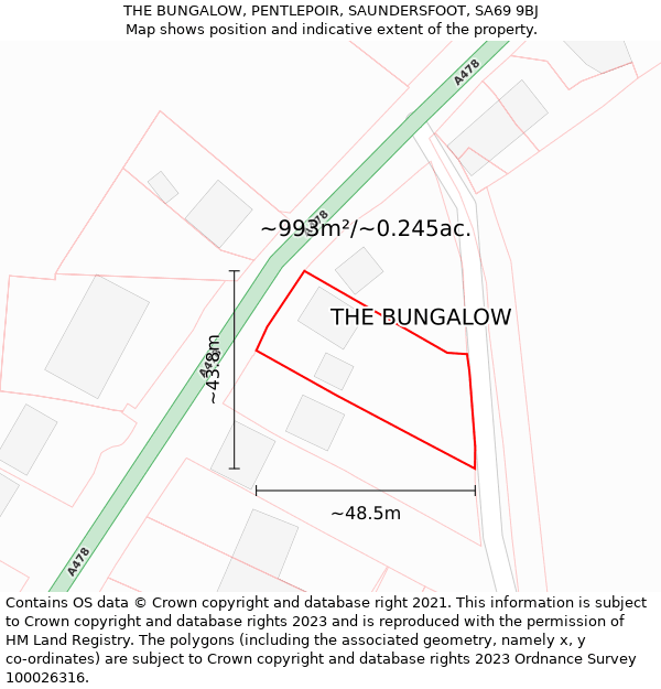 THE BUNGALOW, PENTLEPOIR, SAUNDERSFOOT, SA69 9BJ: Plot and title map