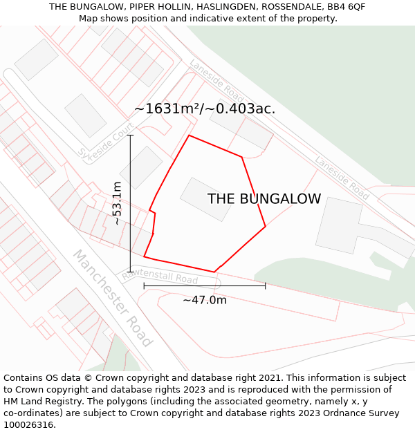 THE BUNGALOW, PIPER HOLLIN, HASLINGDEN, ROSSENDALE, BB4 6QF: Plot and title map