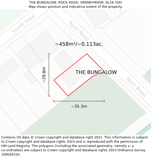 THE BUNGALOW, ROCK ROAD, SPENNYMOOR, DL16 7DD: Plot and title map