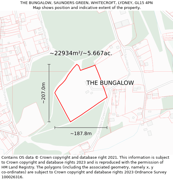 THE BUNGALOW, SAUNDERS GREEN, WHITECROFT, LYDNEY, GL15 4PN: Plot and title map