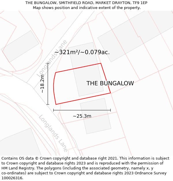 THE BUNGALOW, SMITHFIELD ROAD, MARKET DRAYTON, TF9 1EP: Plot and title map