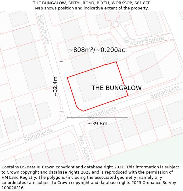 THE BUNGALOW, SPITAL ROAD, BLYTH, WORKSOP, S81 8EF: Plot and title map