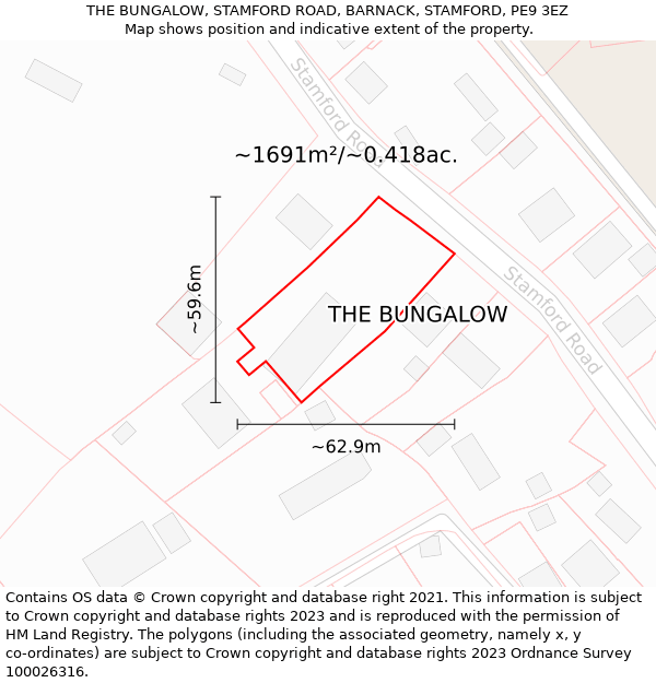 THE BUNGALOW, STAMFORD ROAD, BARNACK, STAMFORD, PE9 3EZ: Plot and title map