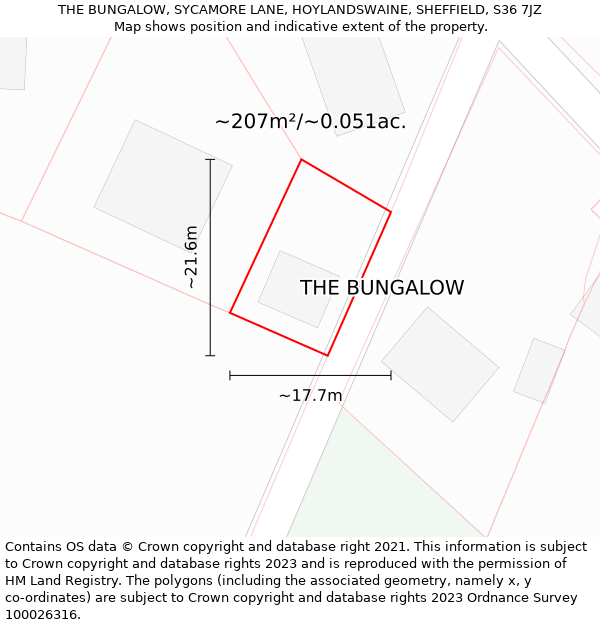 THE BUNGALOW, SYCAMORE LANE, HOYLANDSWAINE, SHEFFIELD, S36 7JZ: Plot and title map