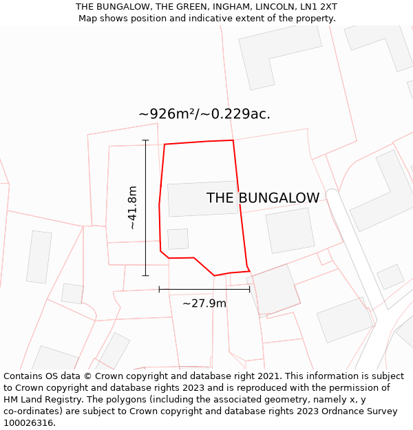 THE BUNGALOW, THE GREEN, INGHAM, LINCOLN, LN1 2XT: Plot and title map