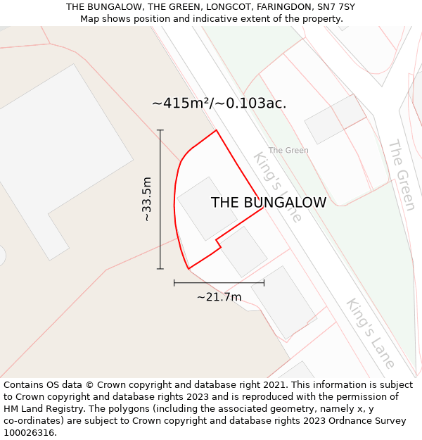 THE BUNGALOW, THE GREEN, LONGCOT, FARINGDON, SN7 7SY: Plot and title map