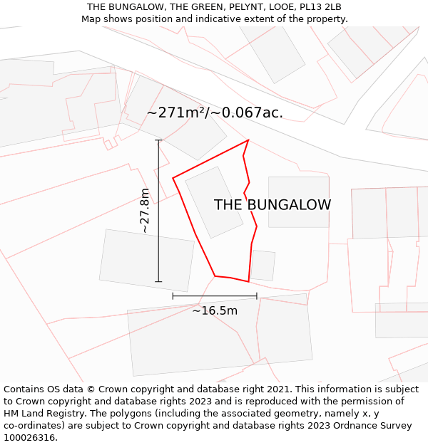 THE BUNGALOW, THE GREEN, PELYNT, LOOE, PL13 2LB: Plot and title map