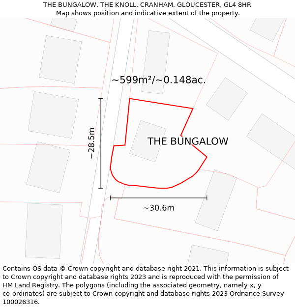 THE BUNGALOW, THE KNOLL, CRANHAM, GLOUCESTER, GL4 8HR: Plot and title map