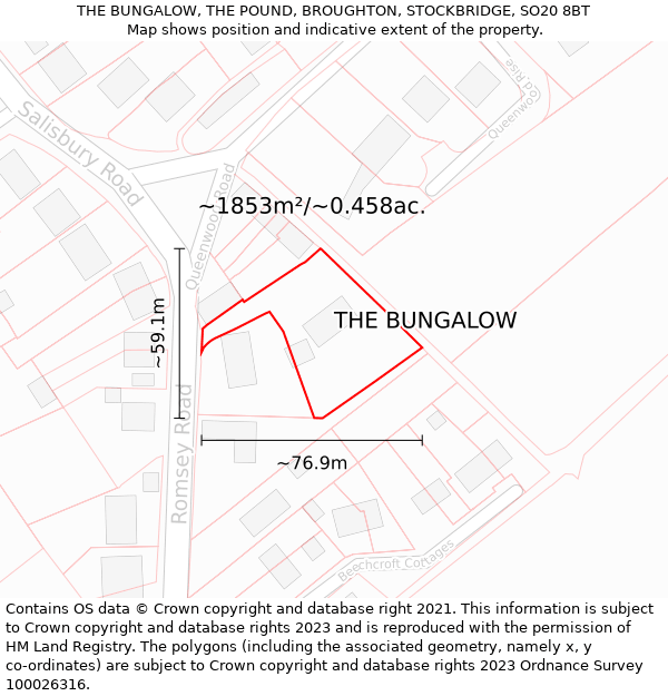 THE BUNGALOW, THE POUND, BROUGHTON, STOCKBRIDGE, SO20 8BT: Plot and title map