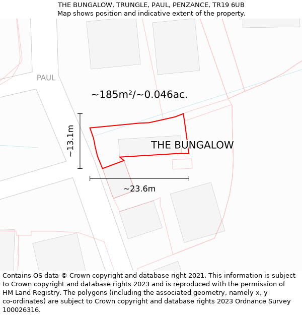THE BUNGALOW, TRUNGLE, PAUL, PENZANCE, TR19 6UB: Plot and title map