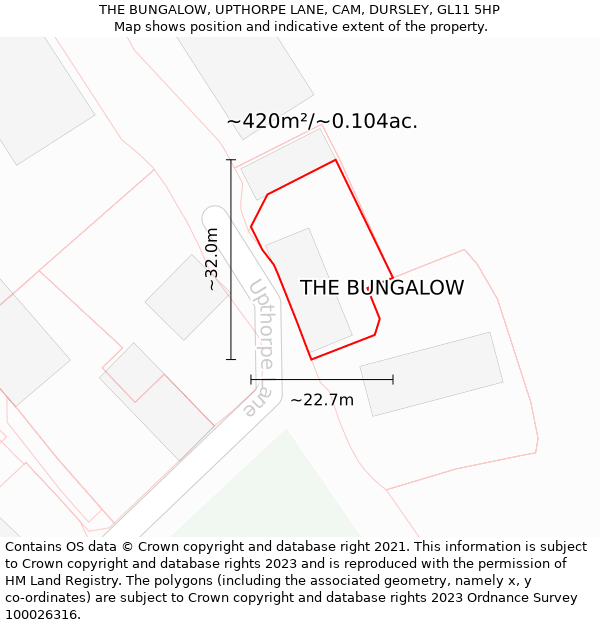 THE BUNGALOW, UPTHORPE LANE, CAM, DURSLEY, GL11 5HP: Plot and title map