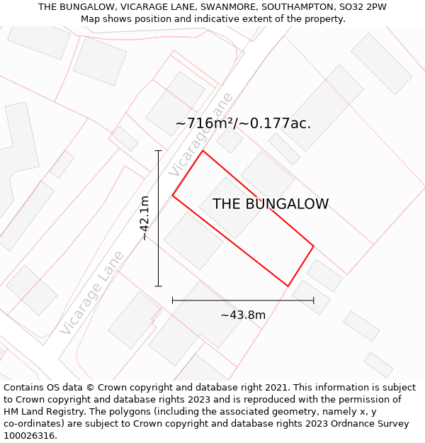 THE BUNGALOW, VICARAGE LANE, SWANMORE, SOUTHAMPTON, SO32 2PW: Plot and title map